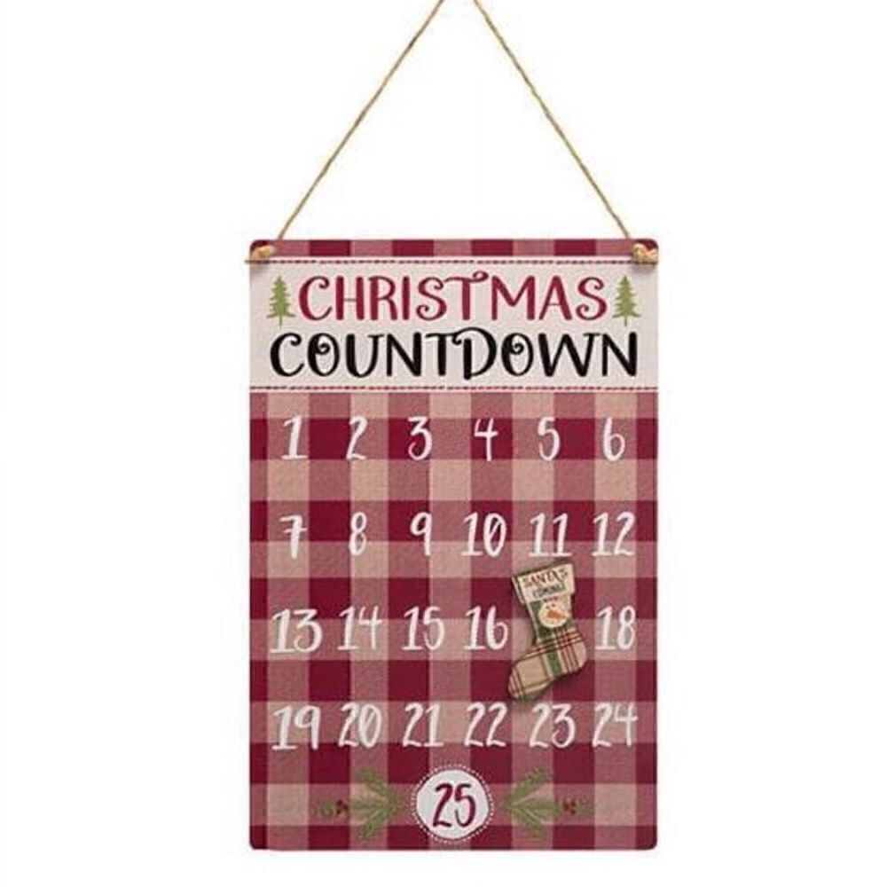 Christmas Count Down Calendar Buffalo Plaid Metal Merry Holidays Country New